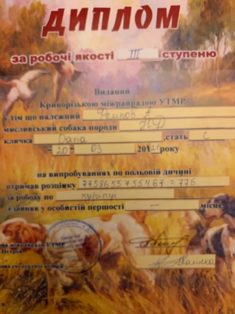 Диплом або сертифікат Dana vom Jagdgewinner — документ 10