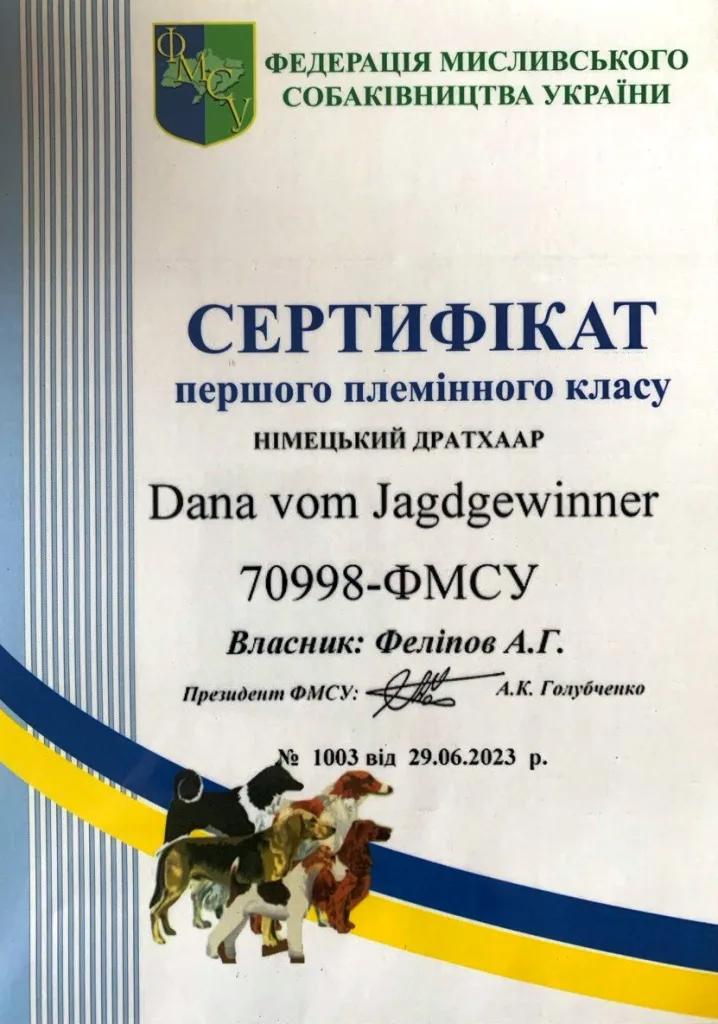 Диплом або сертифікат Dana vom Jagdgewinner — документ 39